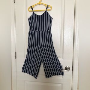 Poppies and Roses girls navy and white striped romper